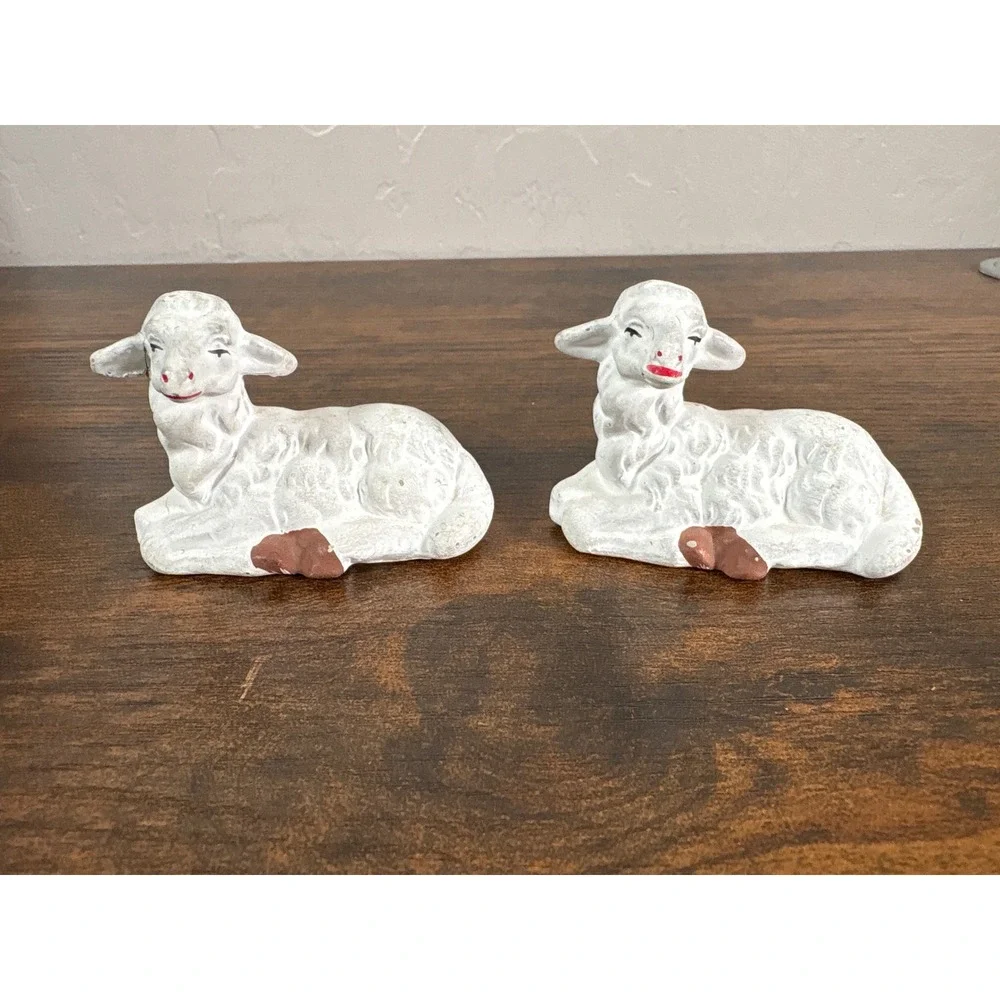 Vintage Japan Ceramic Nativity Animals Set 8pc Camel Cow Donkey Sheep Dog Manger